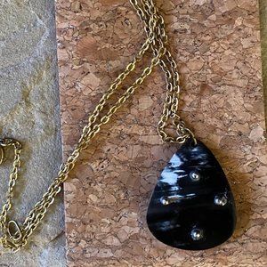 Natural Carved Horn Pendant with Goldtone Chain